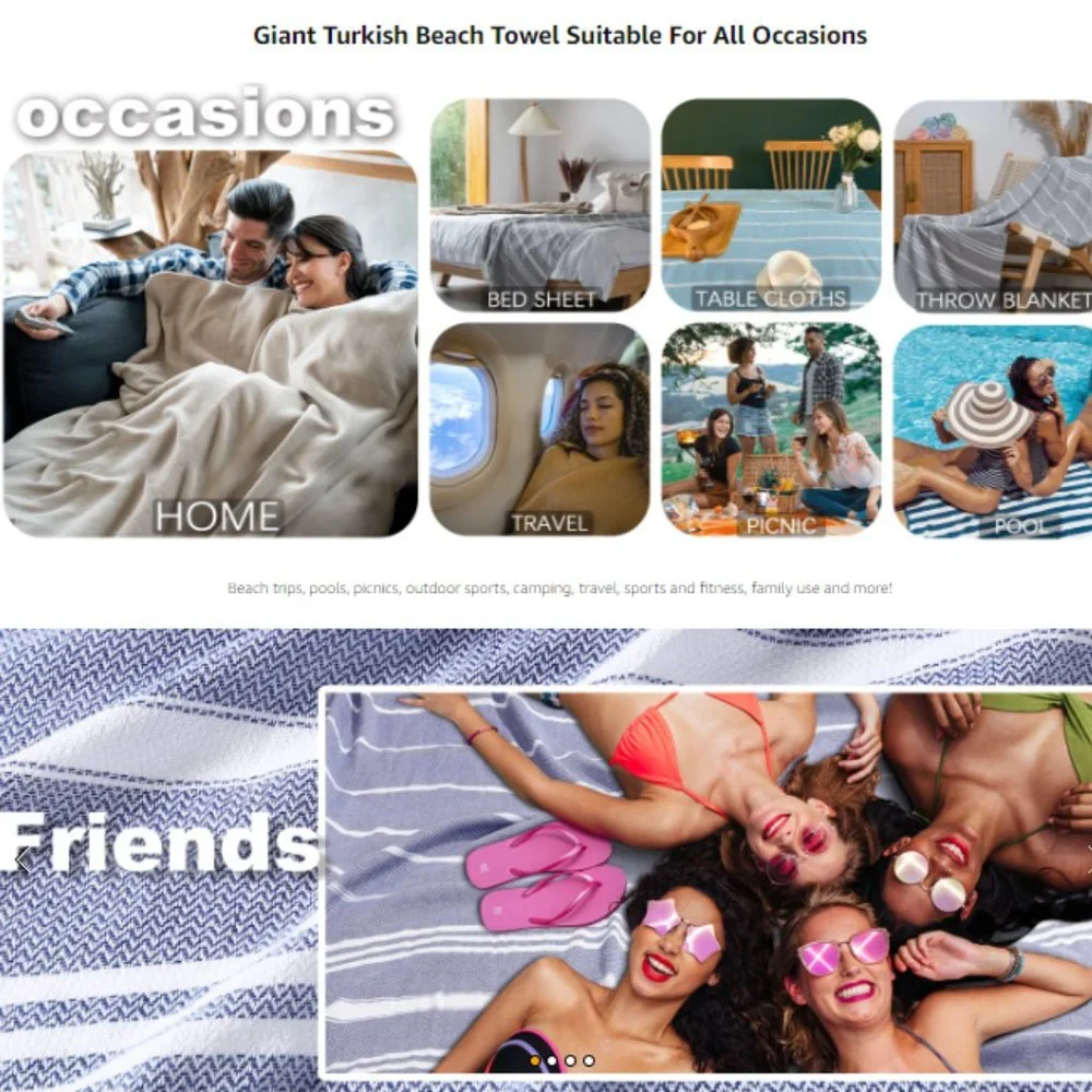 Giant Turkish Cotton Beach Towel - Throw Blanket - Soft/ Absorbent/ Lightweight
